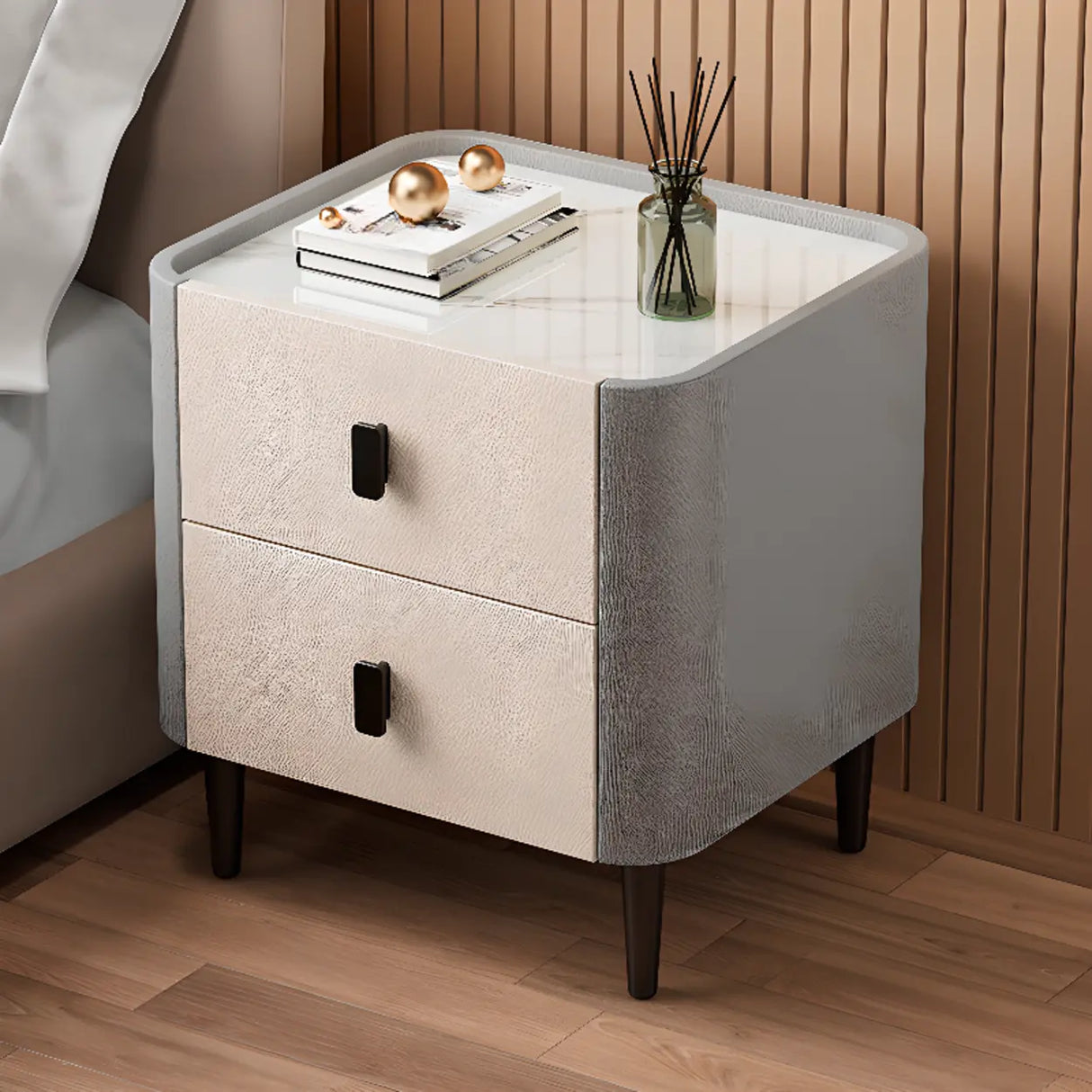 Stone Leather Short Height Kids Nightstand with 2-Drawer Image - 6