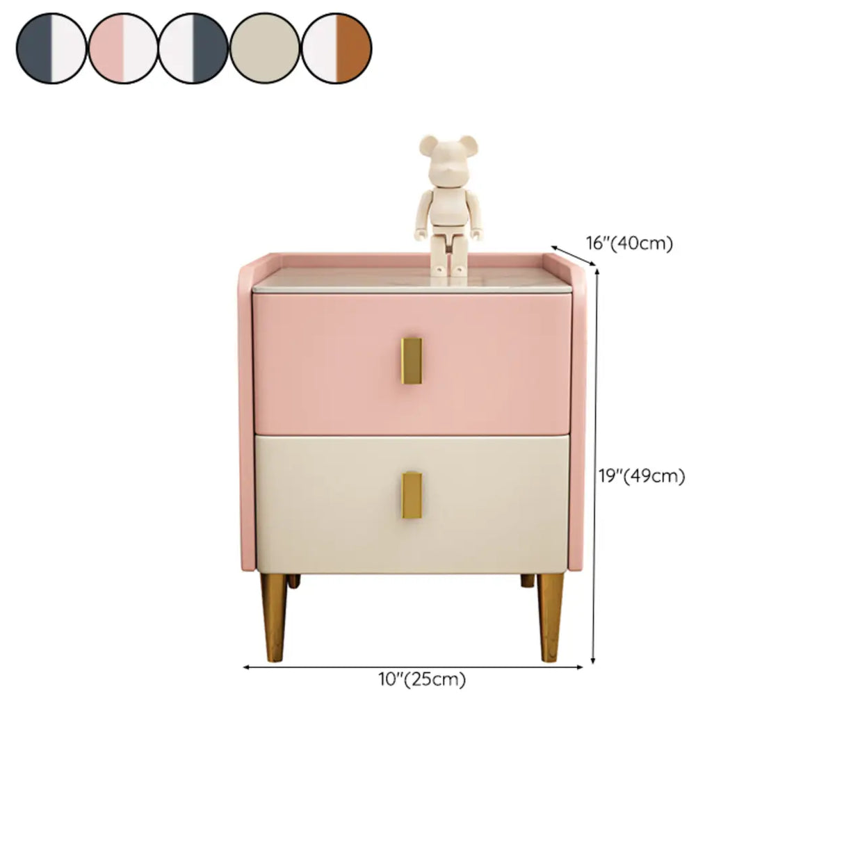 Stone Leather Short Height Kids Nightstand with Legs 