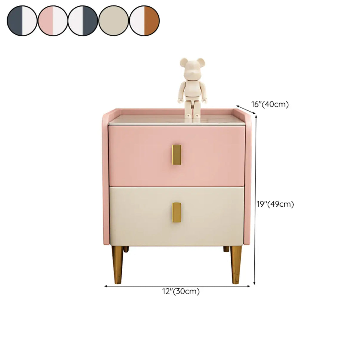Stone Leather Short Height Kids Nightstand with Legs Image - 12