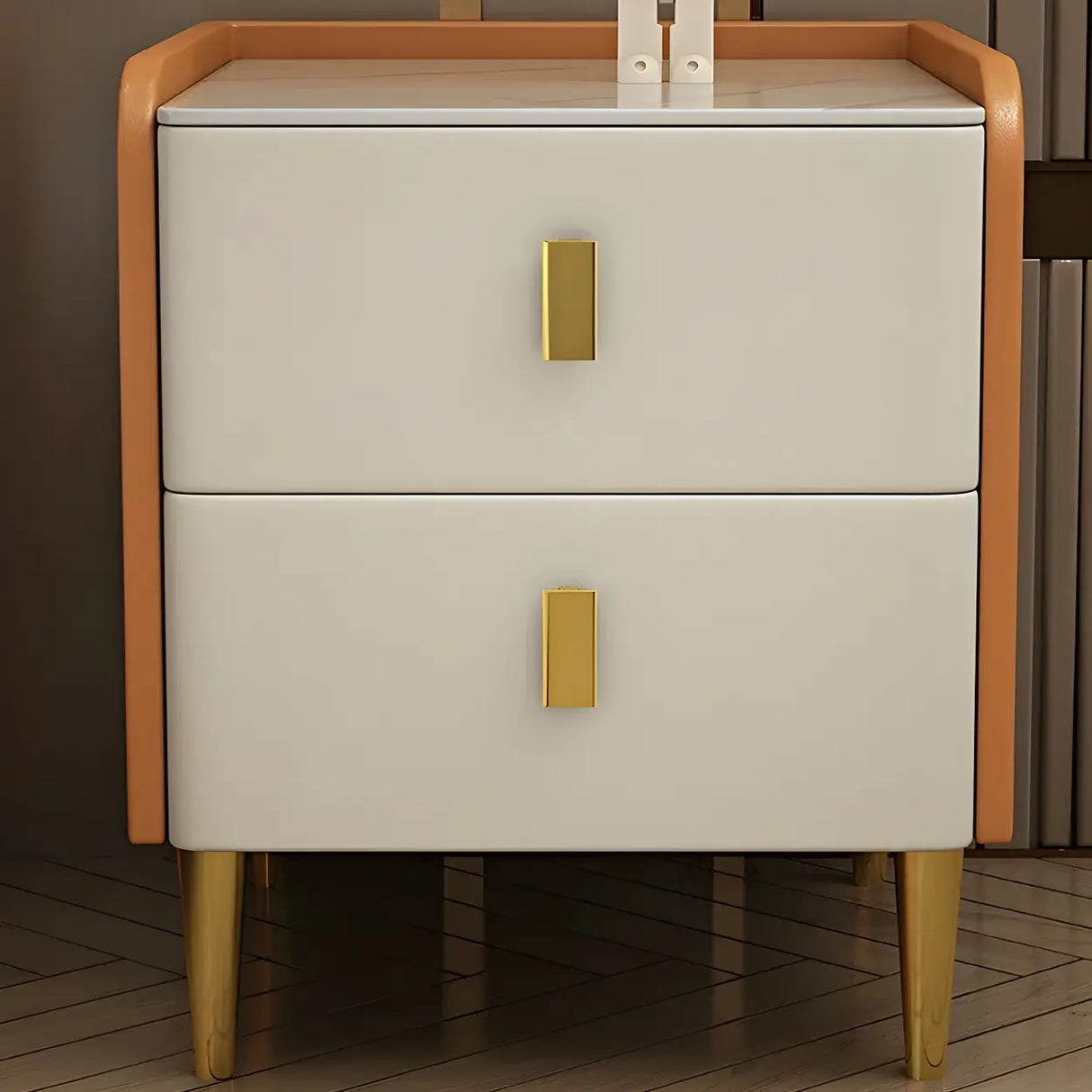 Stone Leather Short Height Kids Nightstand with Legs Image - 2