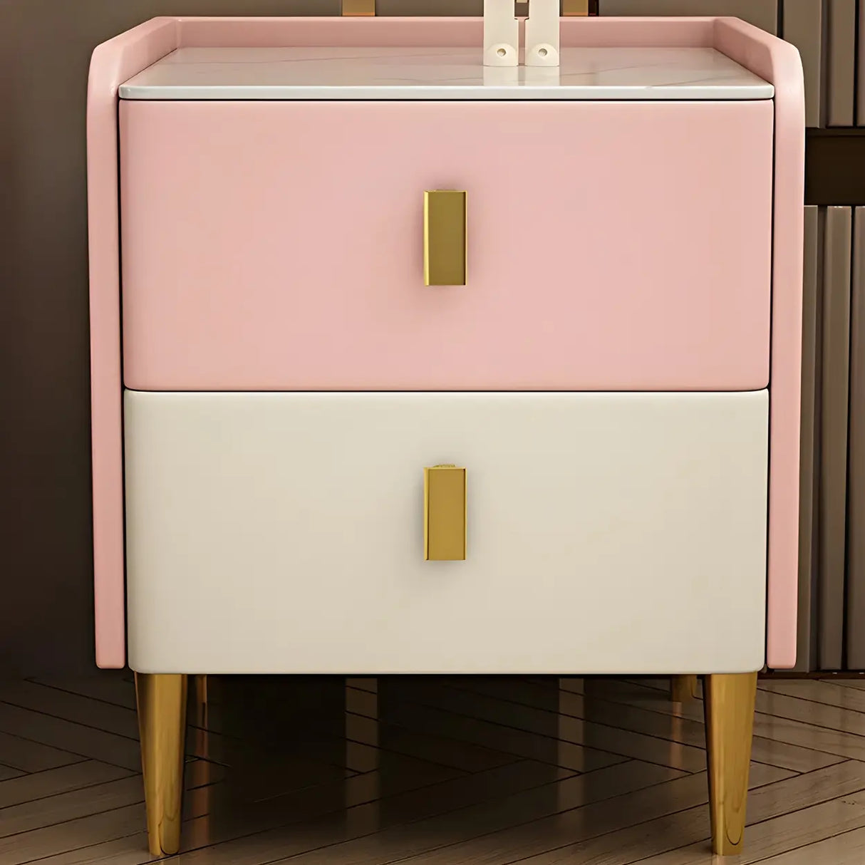 Stone Leather Short Height Kids Nightstand with Legs Image - 3
