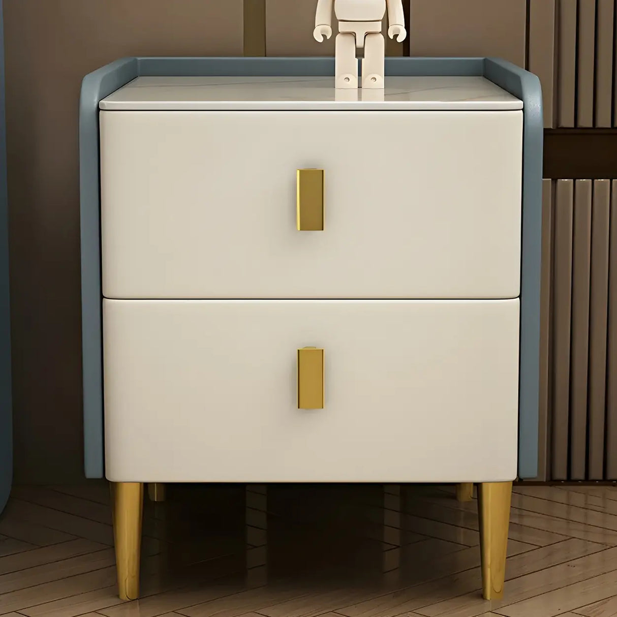 Stone Leather Short Height Kids Nightstand with Legs Image - 4
