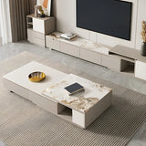 Stone Rectangular Coffee Table with Storage Shelves Image - 11