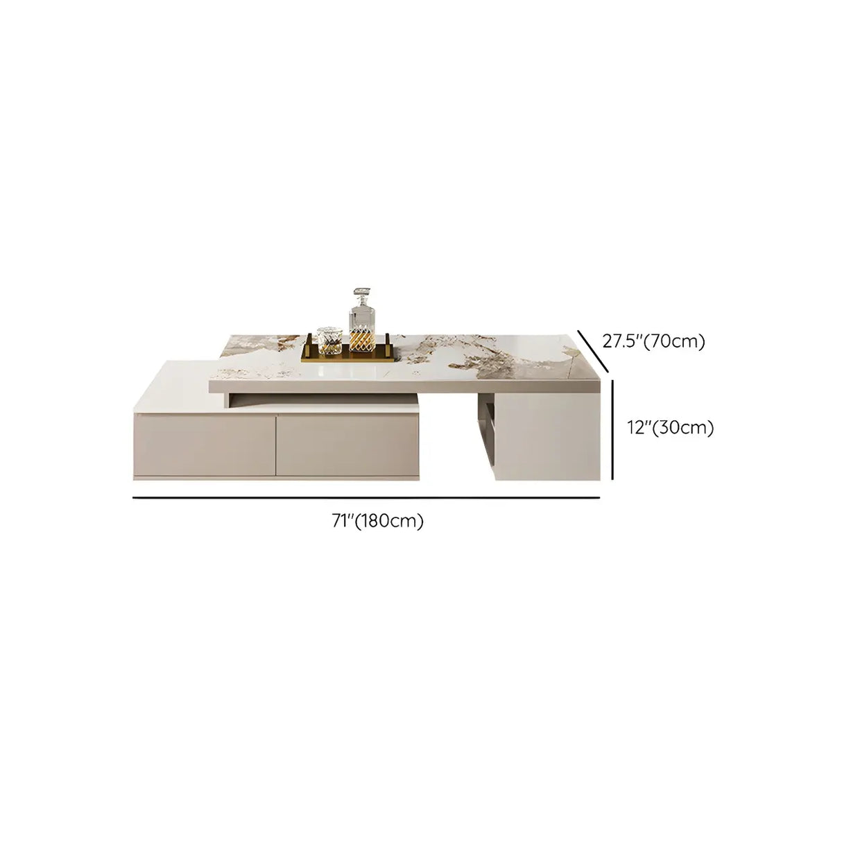 Stone Rectangular Coffee Table with Storage Shelves 