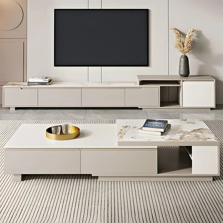 Stone Rectangular Coffee Table with Storage Shelves Image - 1