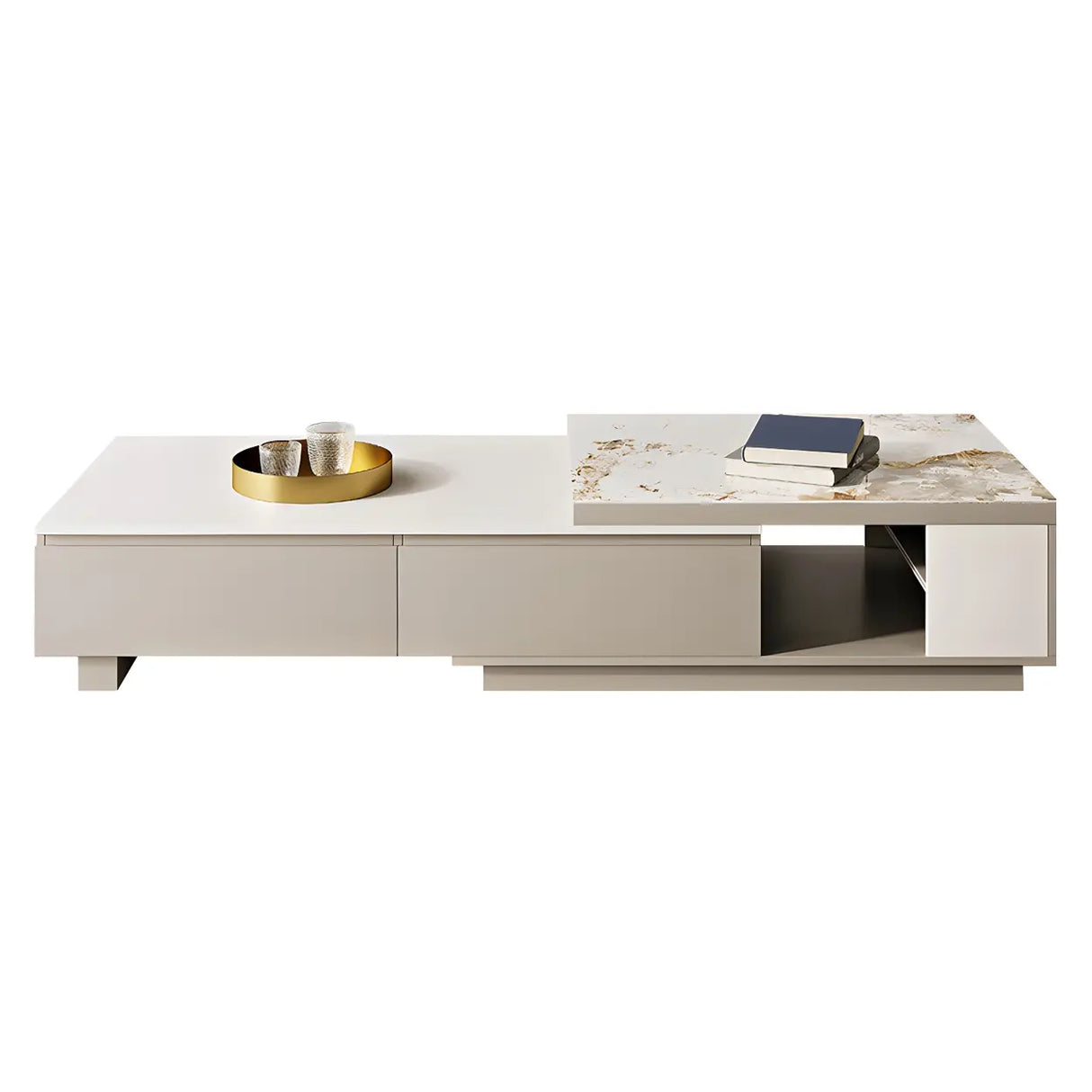Stone Rectangular Coffee Table with Storage Shelves Image - 8