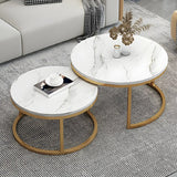 Stone Round Top Metal Frame Nesting Coffee Tables Image - 11