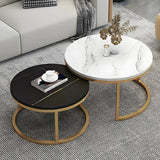 Stone Round Top Metal Frame Nesting Coffee Tables Image - 6