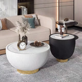 Stone Round Tray Top Bowl-Shaped Iron Base Coffee Table Image - 10