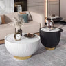 Stone Round Tray Top Bowl-Shaped Iron Base Coffee Table Image - 10