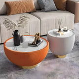 Stone Round Tray Top Bowl-Shaped Iron Base Coffee Table Image - 11
