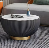 Stone Round Tray Top Bowl-Shaped Iron Base Coffee Table Image - 13