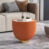 Stone Round Tray Top Bowl-Shaped Iron Base Coffee Table Image - 2