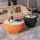 Stone Round Tray Top Bowl-Shaped Iron Base Coffee Table Image - 3