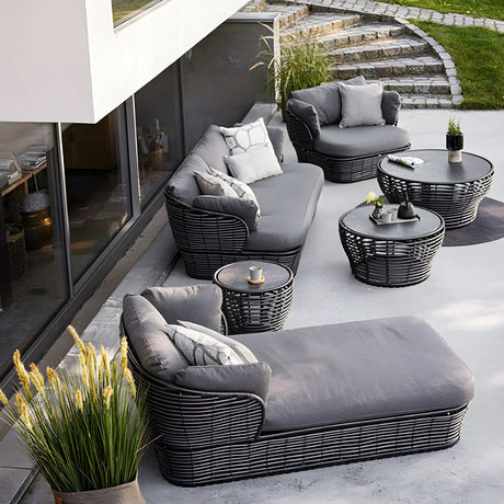 Stone Top Wicker Rattan Outdoor Coffee Table Image - 1