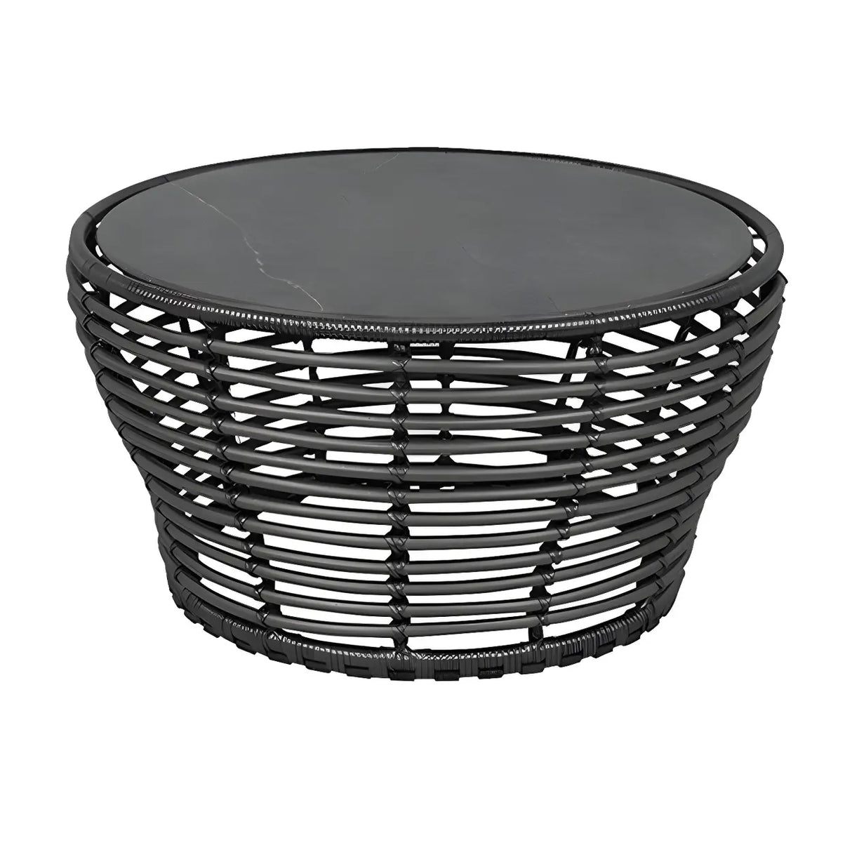 Stone Top Wicker Rattan Outdoor Coffee Table Image - 5