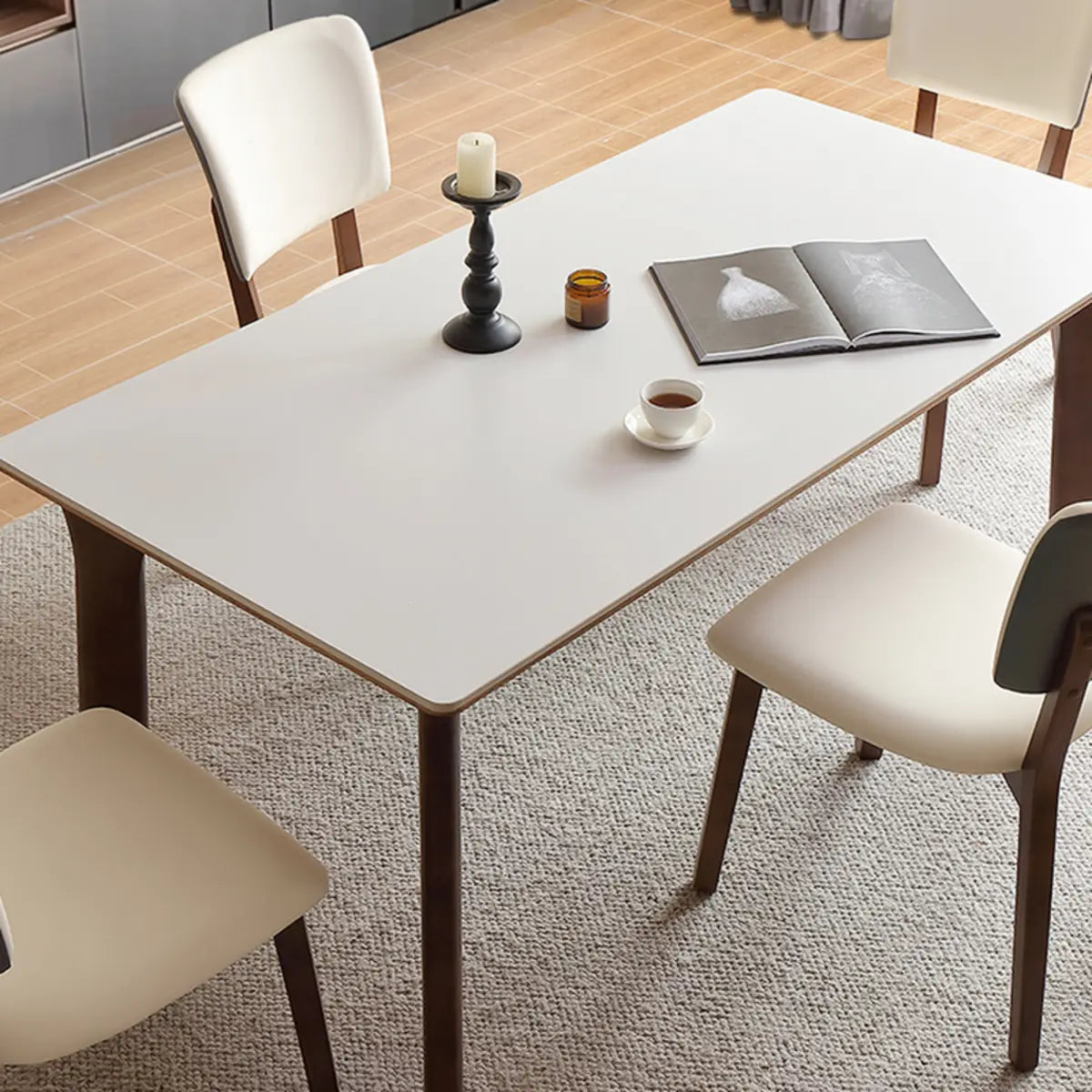 Stone Top Rectangle Wood Base Dining Set with Chairs Image - 13