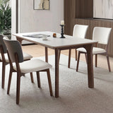 Stone Top Rectangle Wood Base Dining Set with Chairs Image - 6
