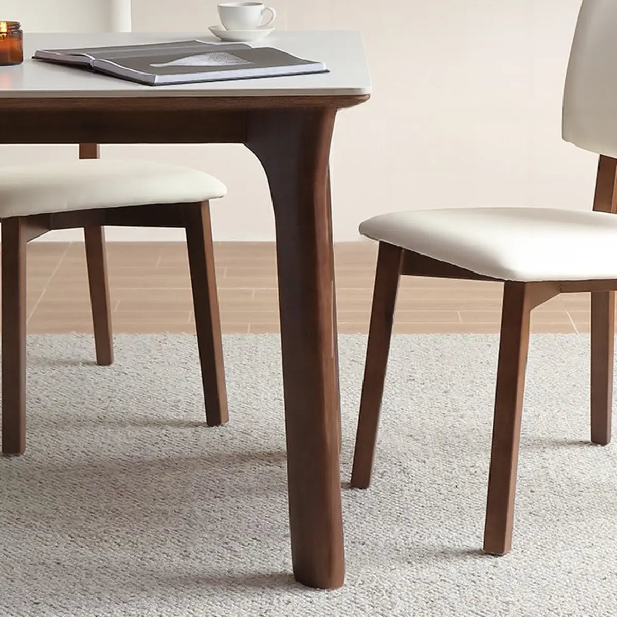 Stone Top Rectangle Wood Base Dining Set with Chairs Image - 8