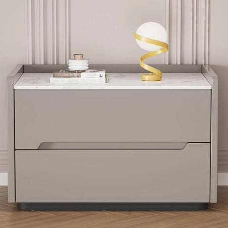 Stone Top Wood Frame Nightstand with Two Drawers Image - 1