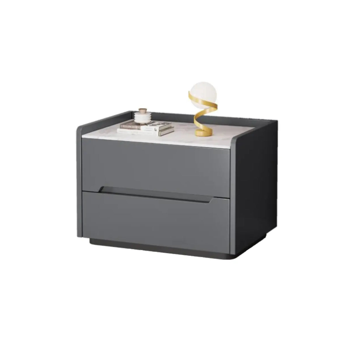 Stone Top Wood Frame Nightstand with Two Drawers Image - 10