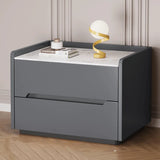 Stone Top Wood Frame Nightstand with Two Drawers Image - 11