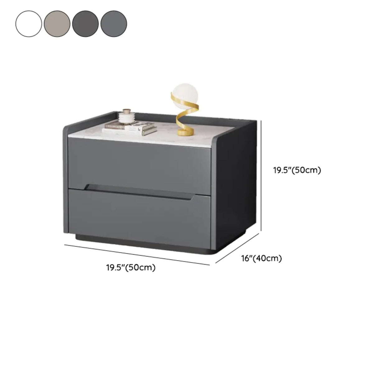 Stone Top Wood Frame Nightstand with Two Drawers 