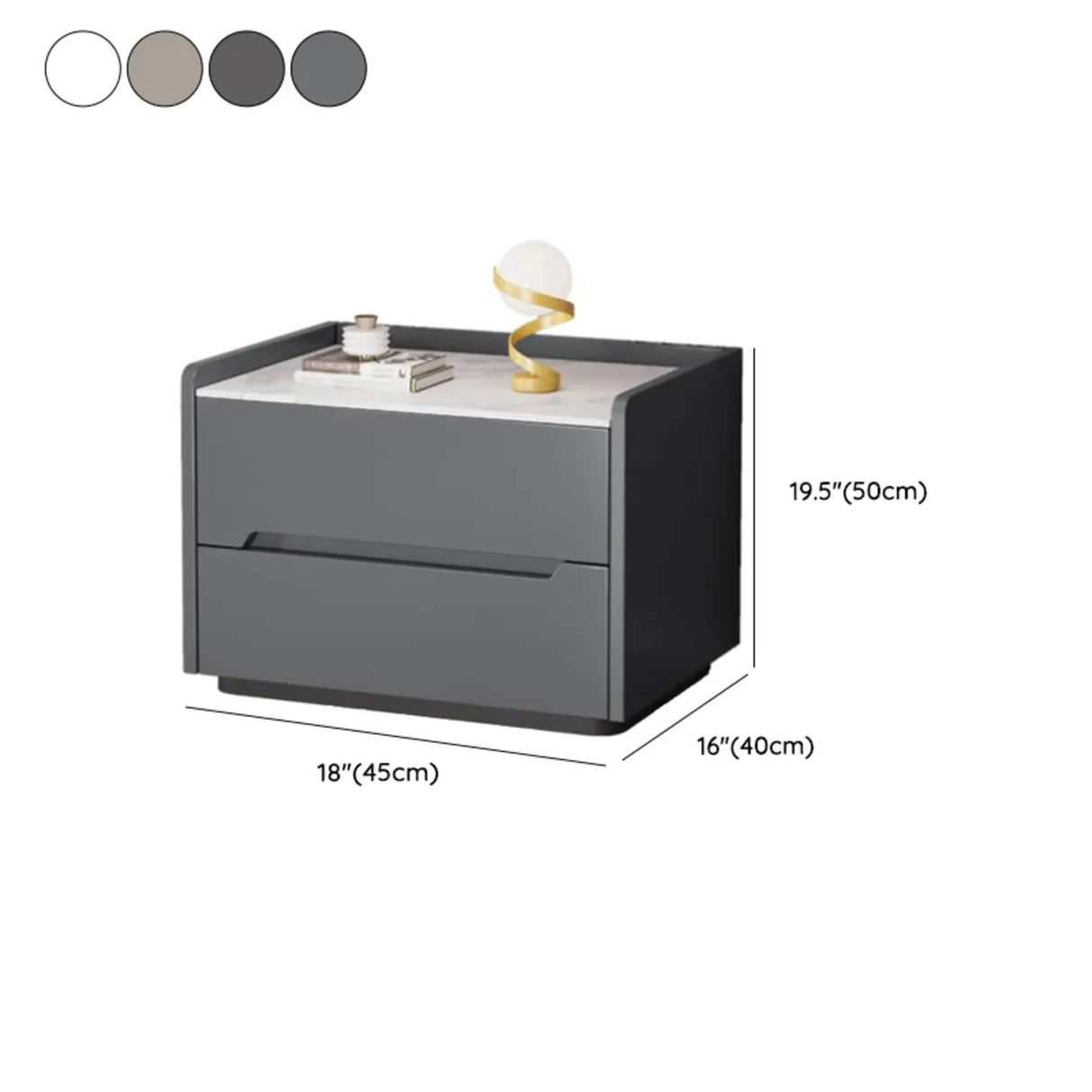 Stone Top Wood Frame Nightstand with Two Drawers Image - 15