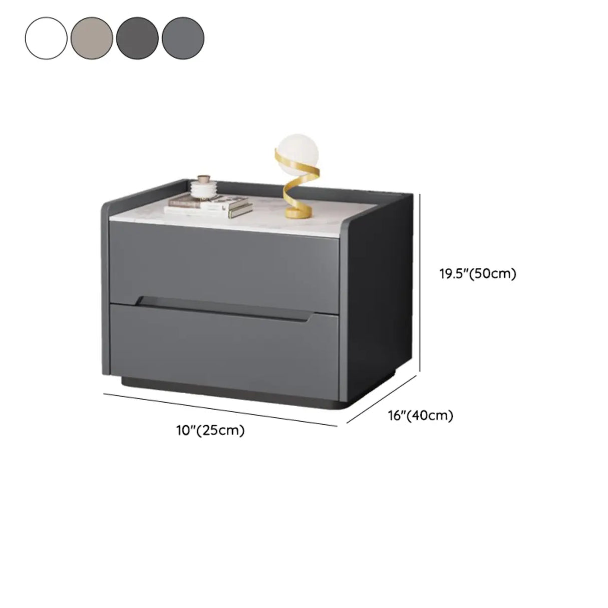 Stone Top Wood Frame Nightstand with Two Drawers Image - 19