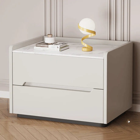 Stone Top Wood Frame Nightstand with Two Drawers Image - 2