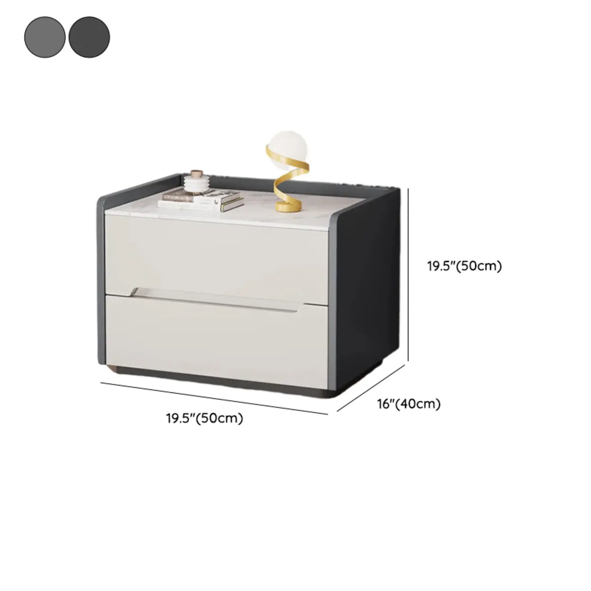 Stone Top Wood Frame Nightstand with Two Drawers Image - 20