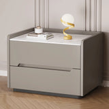 Stone Top Wood Frame Nightstand with Two Drawers Image - 3