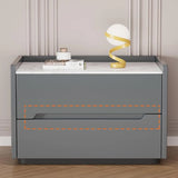 Stone Top Wood Frame Nightstand with Two Drawers Image - 4