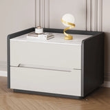 Stone Top Wood Frame Nightstand with Two Drawers Image - 5