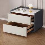 Stone Top Wood Frame Nightstand with Two Drawers Image - 6