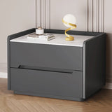 Stone Top Wood Frame Nightstand with Two Drawers Image - 7