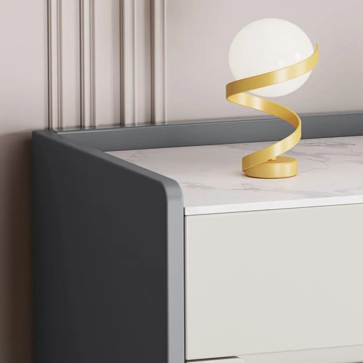 Stone Top Wood Frame Nightstand with Two Drawers Image - 8