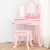 Stool Included Mirror and Storage Pink Kids Vanity Set Image - 1
