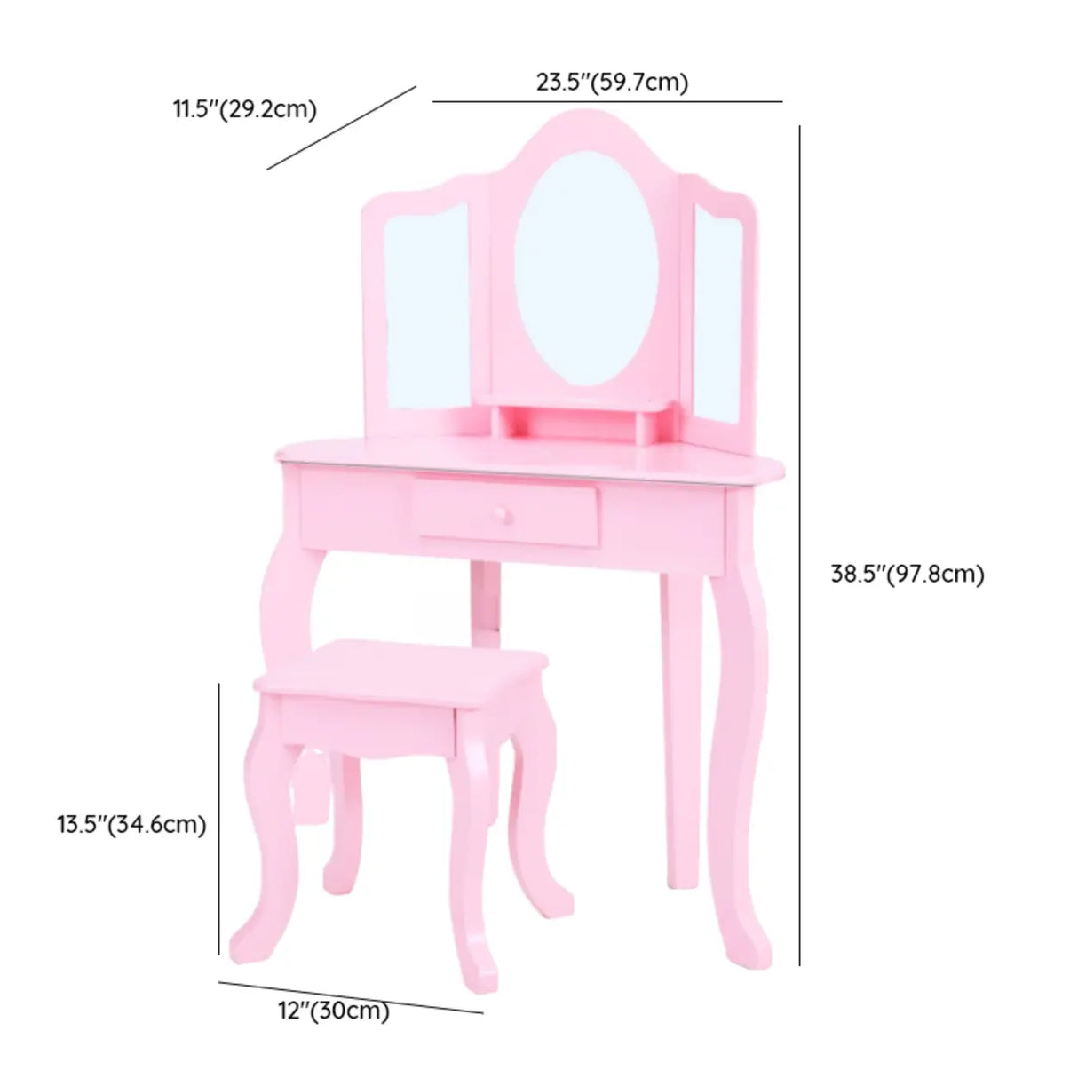 Stool Included Mirror and Storage Pink Kids Vanity Set 