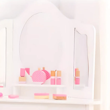 Stool Included Mirror and Storage Pink Kids Vanity Set Image - 2