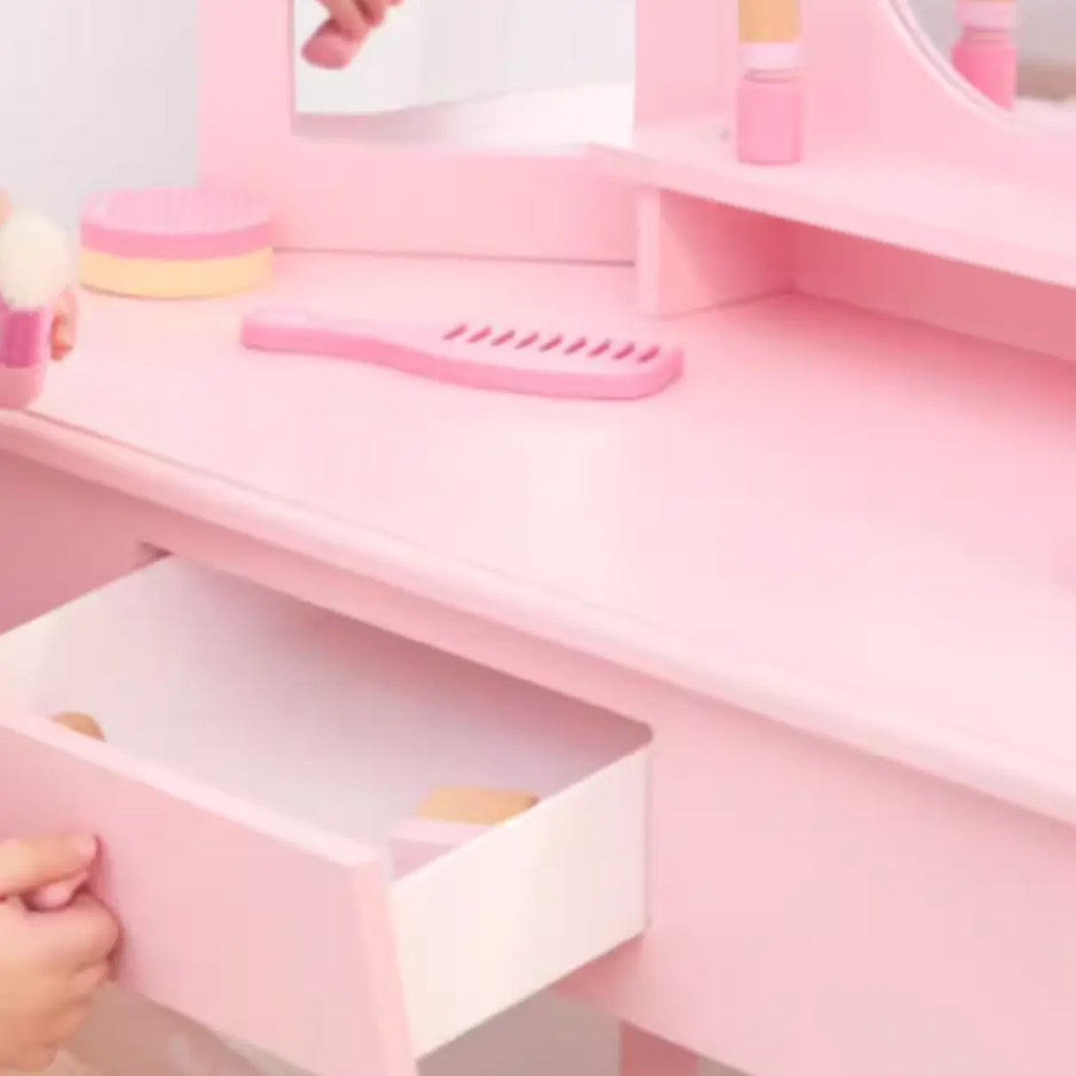 Stool Included Mirror and Storage Pink Kids Vanity Set Image - 3