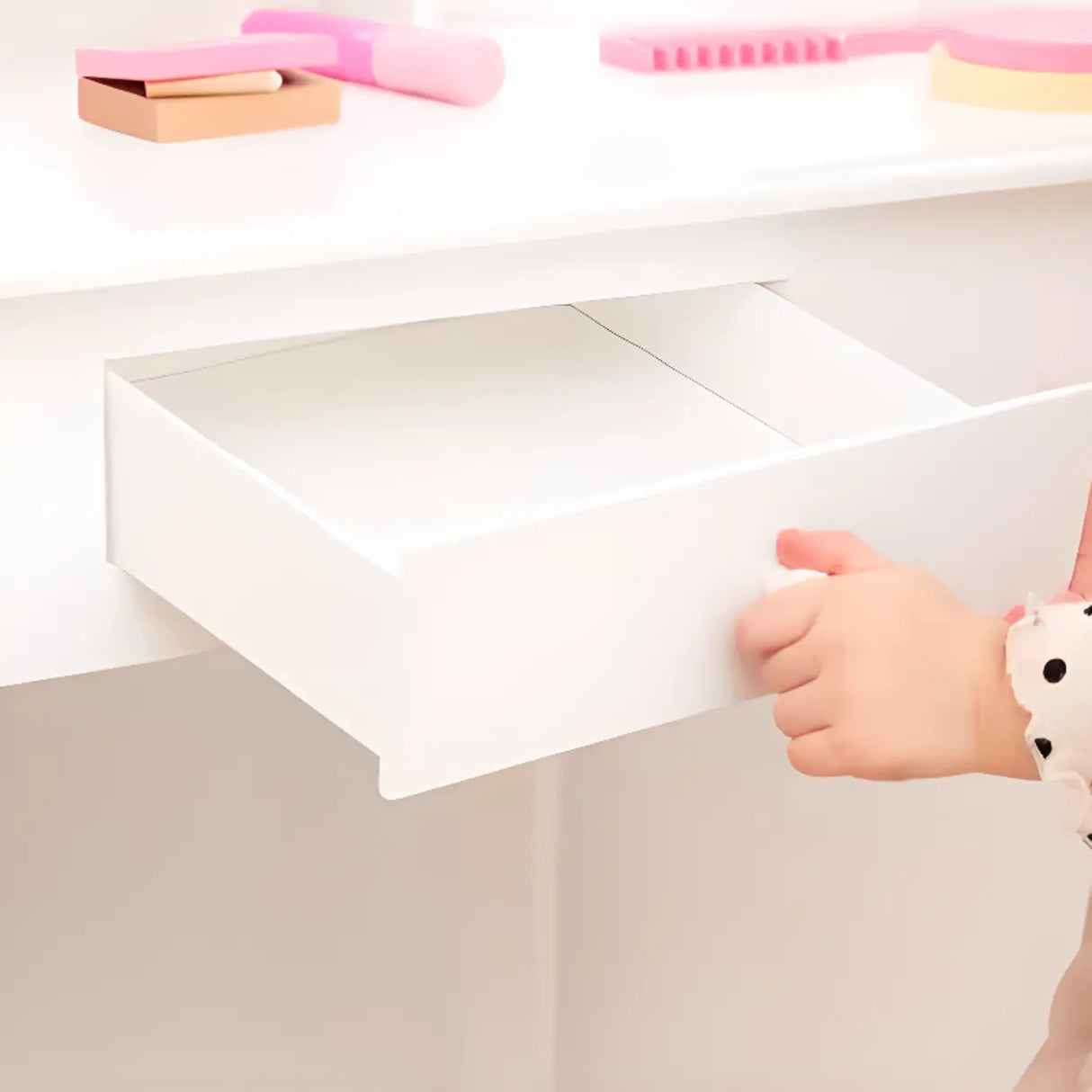 Stool Included Mirror and Storage Pink Kids Vanity Set Image - 4