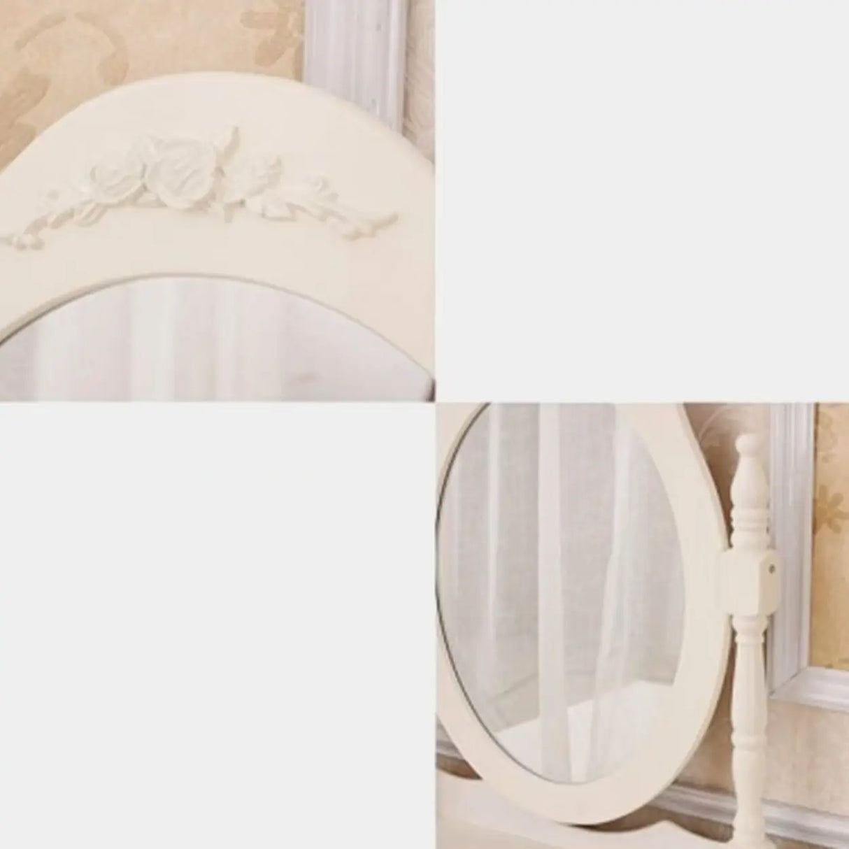 Stool Included Oval Mirror Storage Kids Vanity Set Image - 3