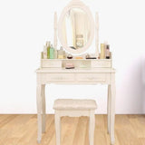 Stool Included Oval Mirror Storage Kids Vanity Set Image - 6