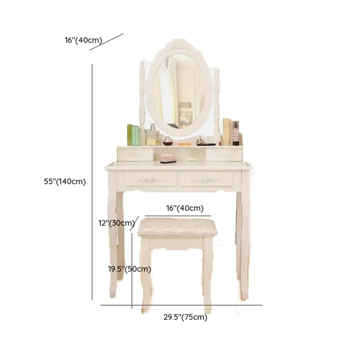 Stool Included Oval Mirror Storage Kids Vanity Set 