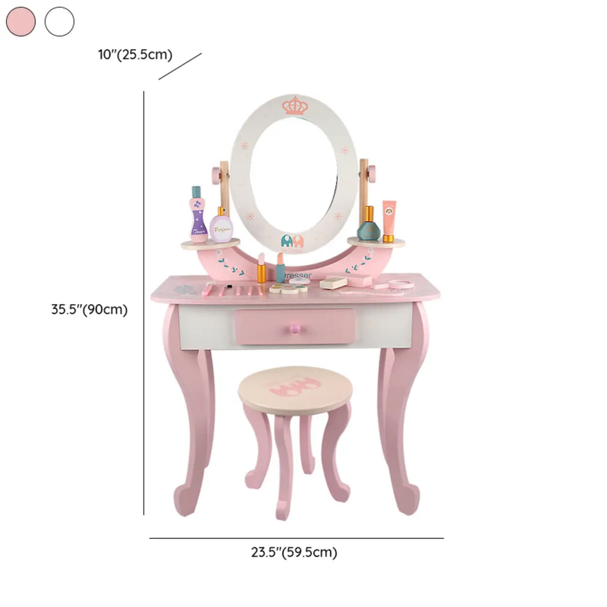 Stool Included Pink Vanity Table Set with Mirror and Storage 