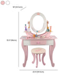 Stool Included Pink Vanity Table Set with Mirror and Storage #size