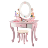 Stool Included Pink Vanity Table Set with Mirror and Storage Image - 3