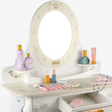 Stool Included Pink Vanity Table Set with Mirror and Storage Image - 7