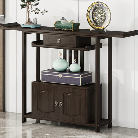 Storage Brown Wooden Console Table with Shelf and Drawer Image - 1